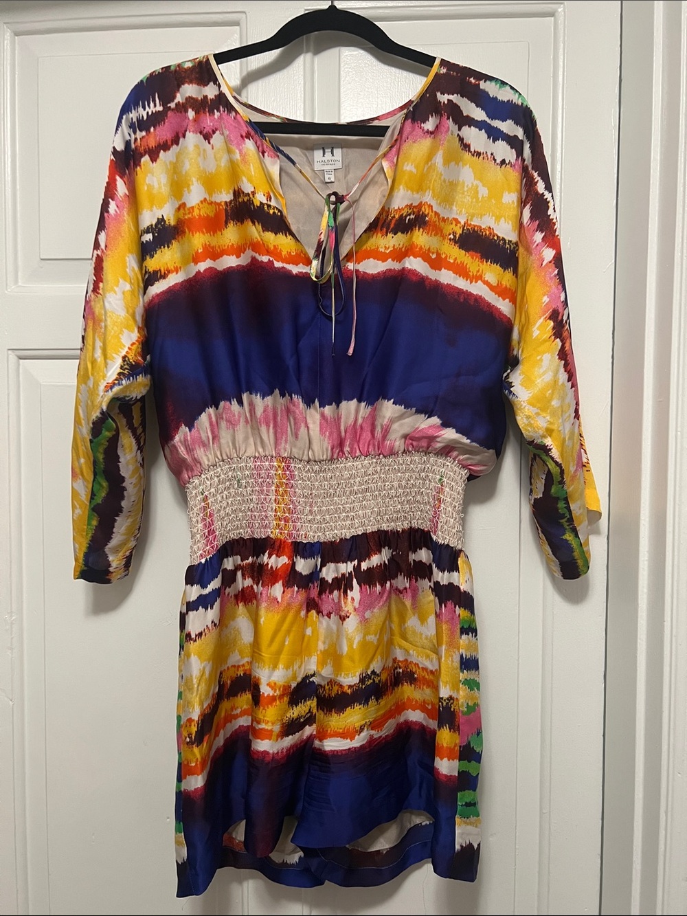 Halston Heritage Colorful Multicolor Tie-Dye Smocked Waist Romper